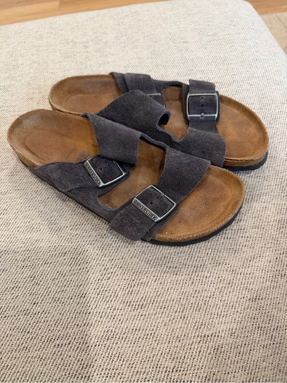 Birkenstock women’s Suede Two-Strap Slide Sandals - Gray